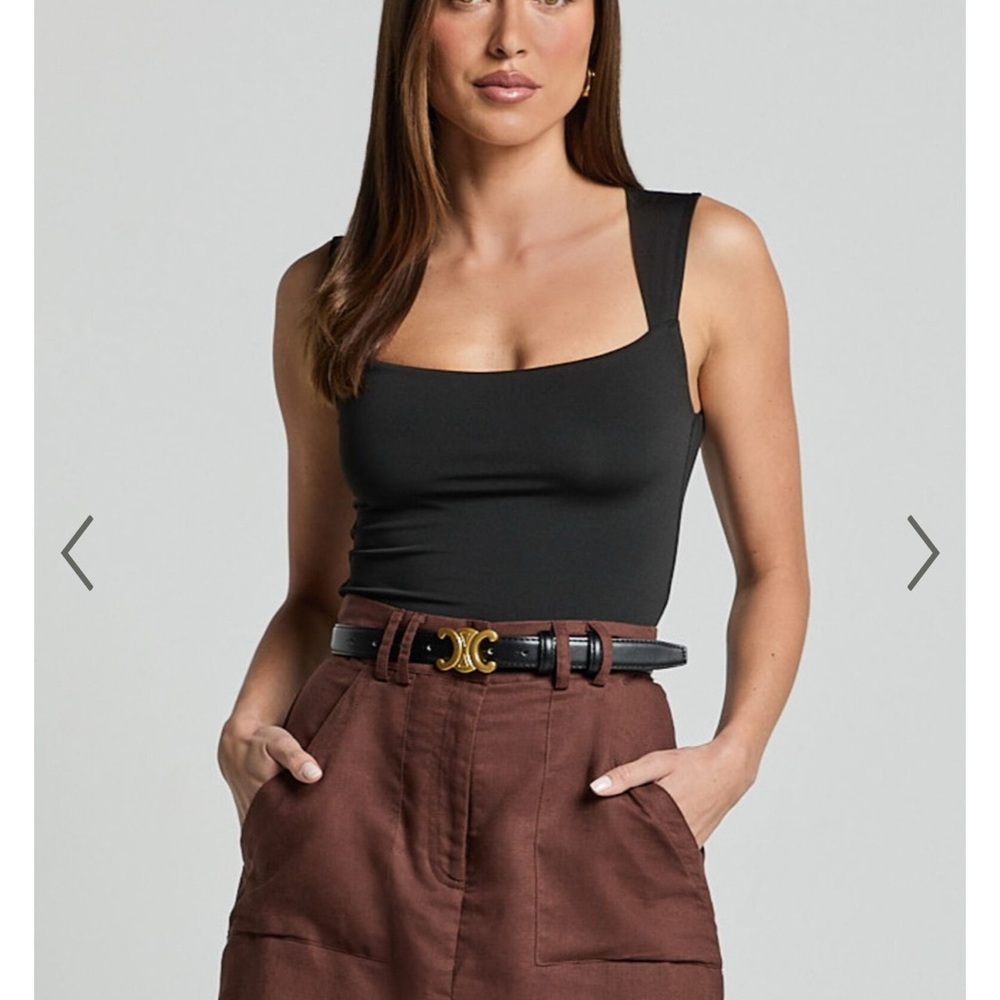 Showpo Black Bodysuit with Brown Skirt